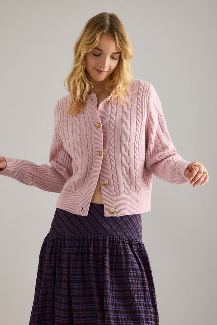 Barbour Elina Wool-Cashmere Cable-Knit Cardigan