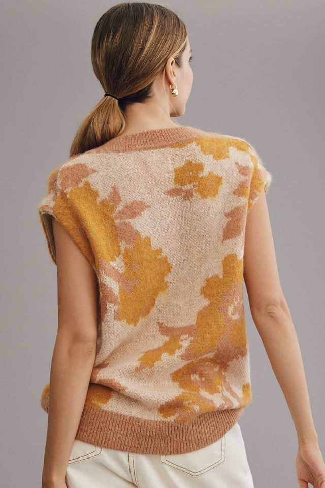 Maeve Plunging Loopy Floral Sweater Vest #1