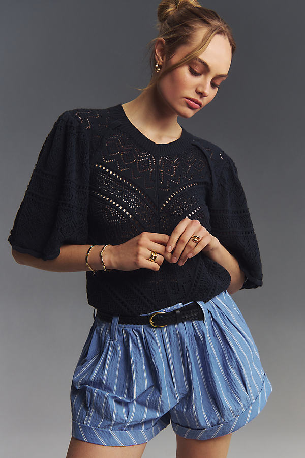 Shop Bishop + Young Eva Pointelle Sweater In Blue
