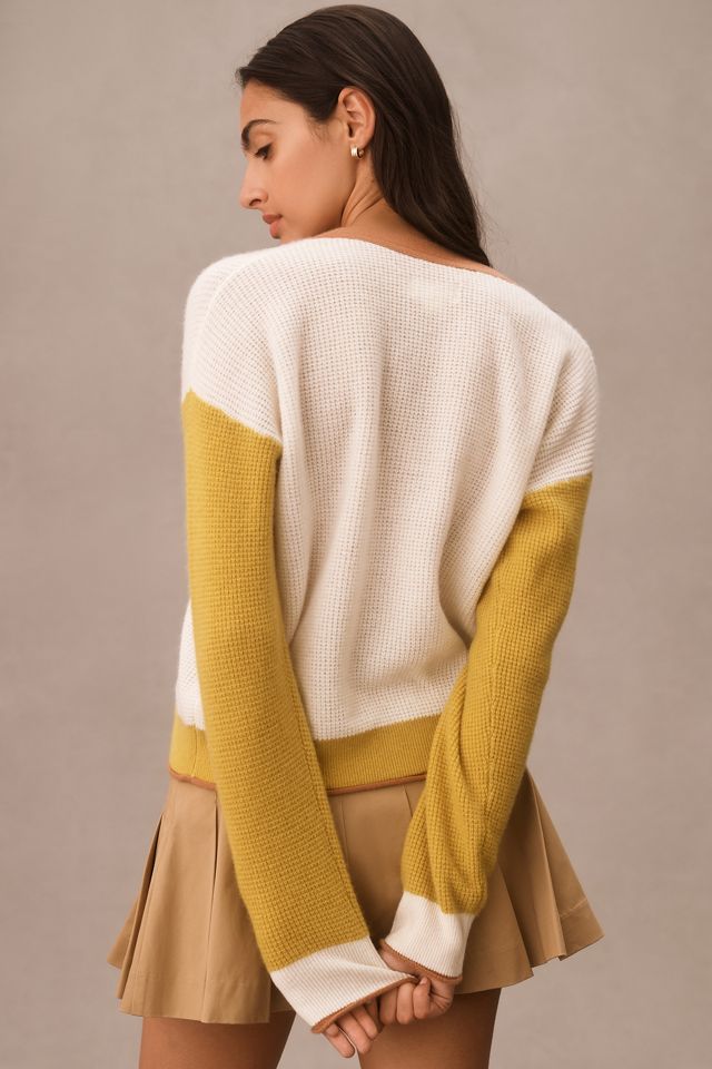 Maeve Colourblock V-Neck Waffle Cashmere Cardigan #1