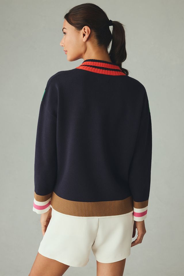 Pull style universitaire à rayures color block et encolure zippée Maeve #3
