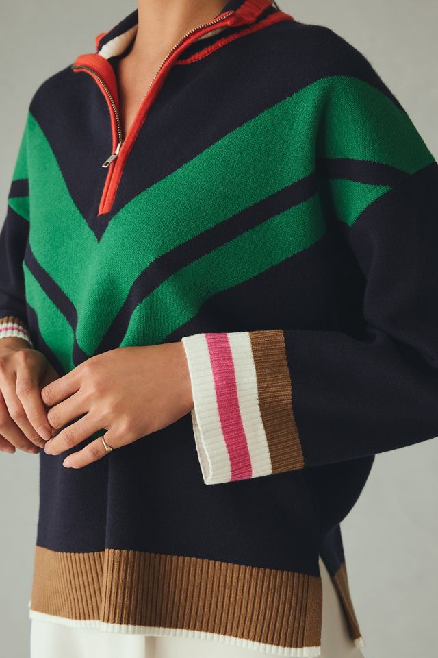 Pull style universitaire à rayures color block et encolure zippée Maeve #4