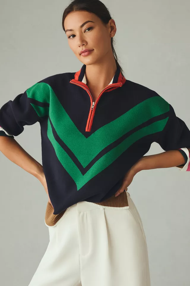 Maeve Varsity Colorblock Half-Zip Sweater