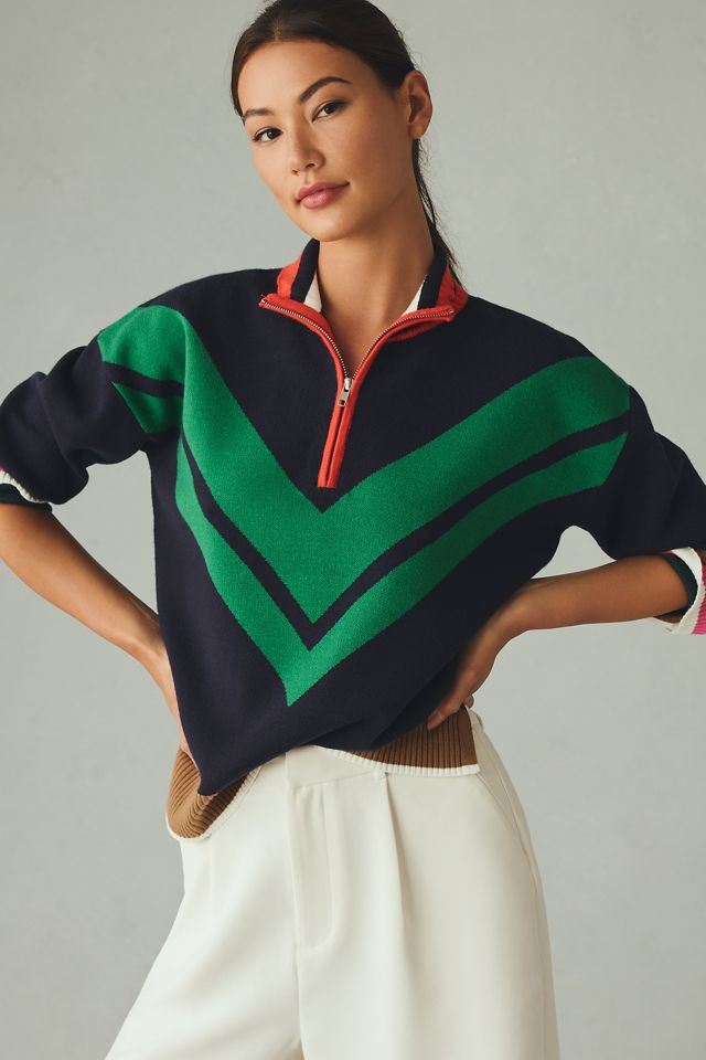 Pull style universitaire à rayures color block et encolure zippée Maeve #2