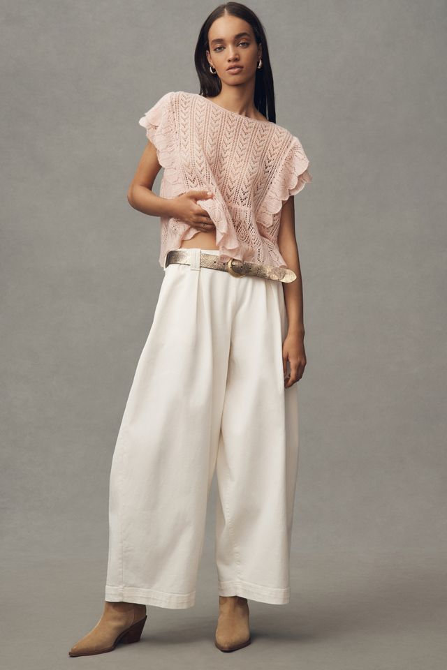 By Anthropologie Flutter-Sleeve Pointelle Cashmere Sweater Tee #2