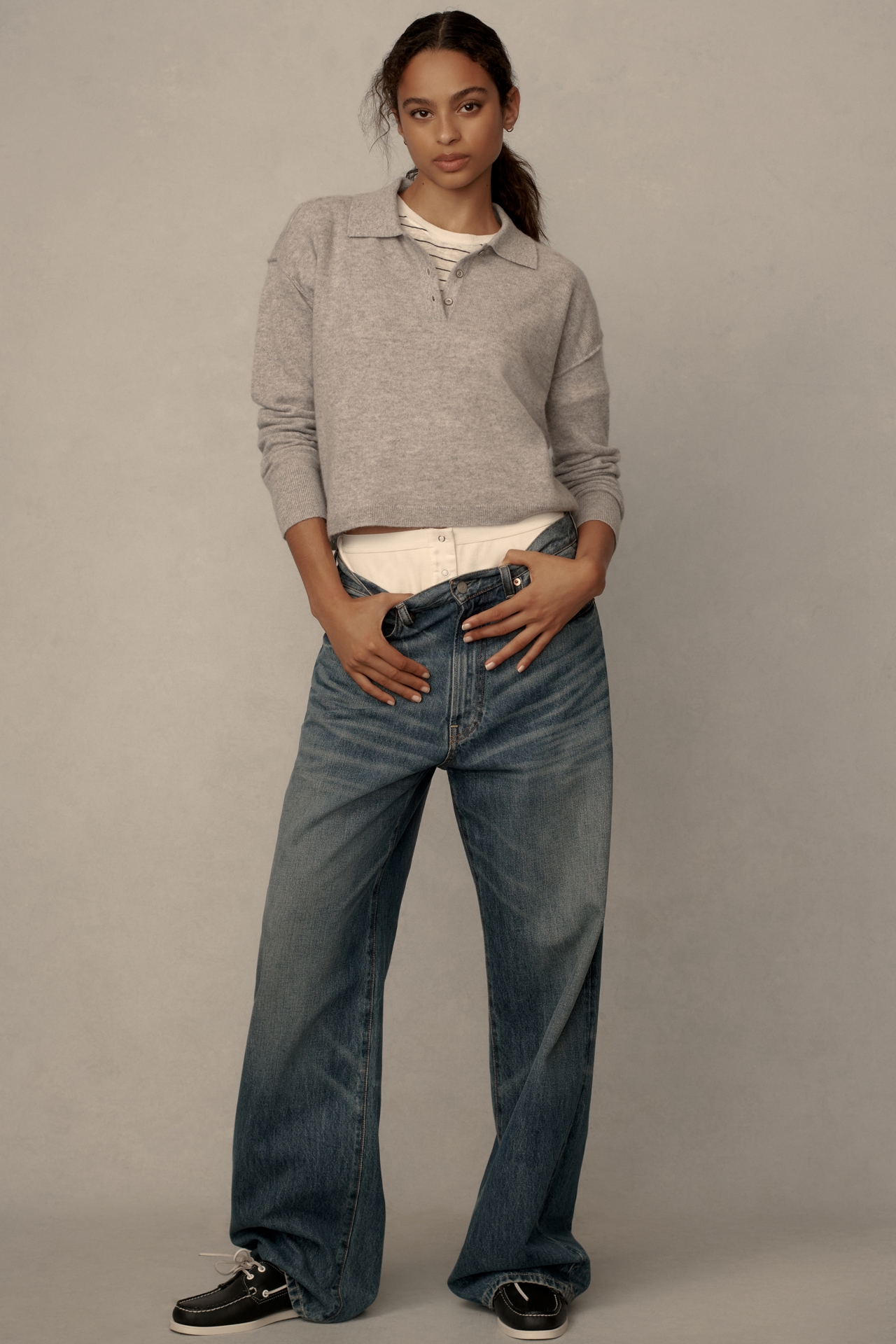 The Jensen Cashmere Cropped Polo Sweater by Pilcro