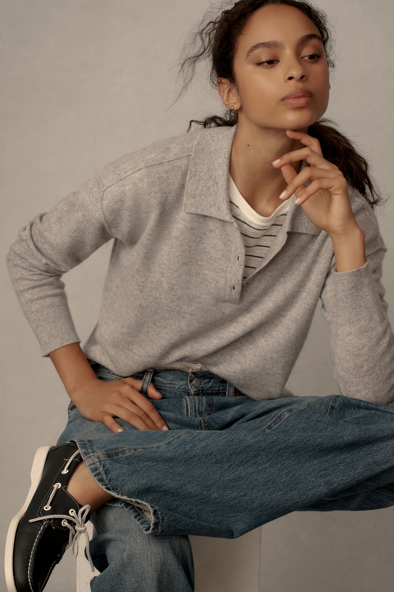 The Jensen Cashmere Cropped Polo Sweater by Pilcro