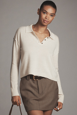 Pilcro The Jensen Cashmere Crop Polo Sweater By  In Neutral