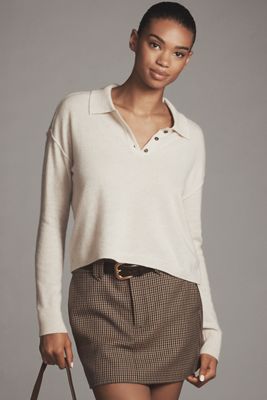 The Jensen Cashmere Crop Polo Sweater by Pilcro
