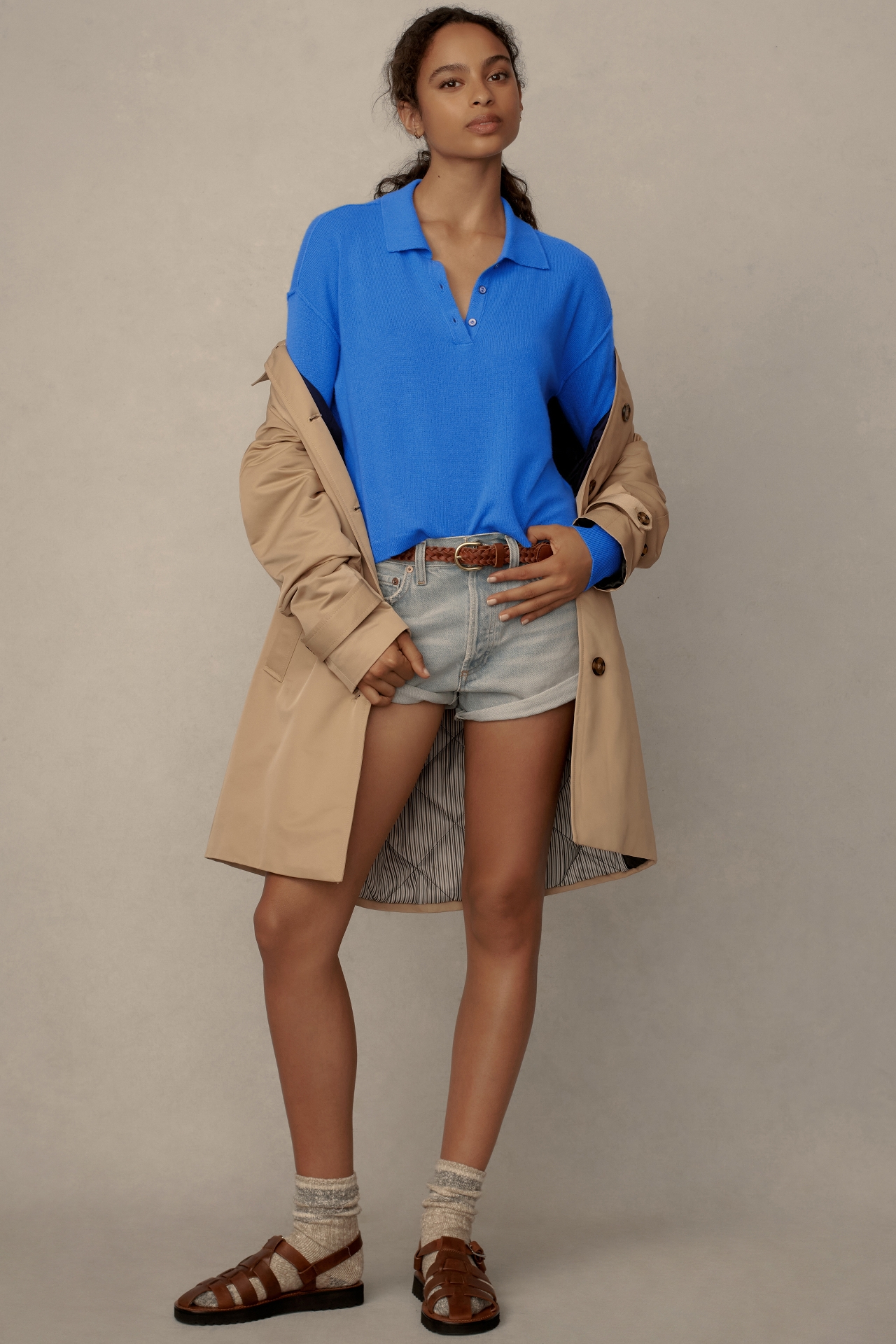 Pilcro Cropped Polo Cashmere Sweater