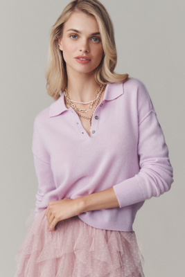 Pilcro The Jensen Cashmere Crop Polo Sweater By  In Purple