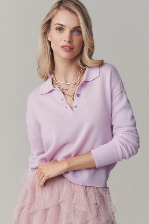 The Jensen Cashmere Crop Polo Sweater by Pilcro