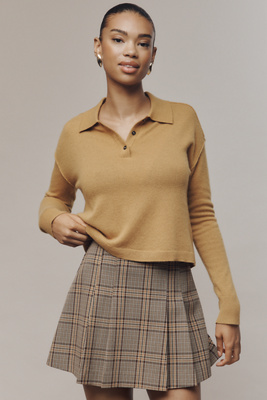 Pilcro The Jensen Cashmere Crop Polo Sweater By  In Brown