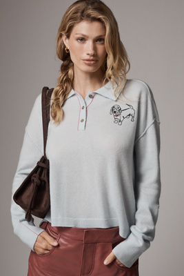 Pilcro The Jensen Cashmere Crop Polo Sweater By  In Gray