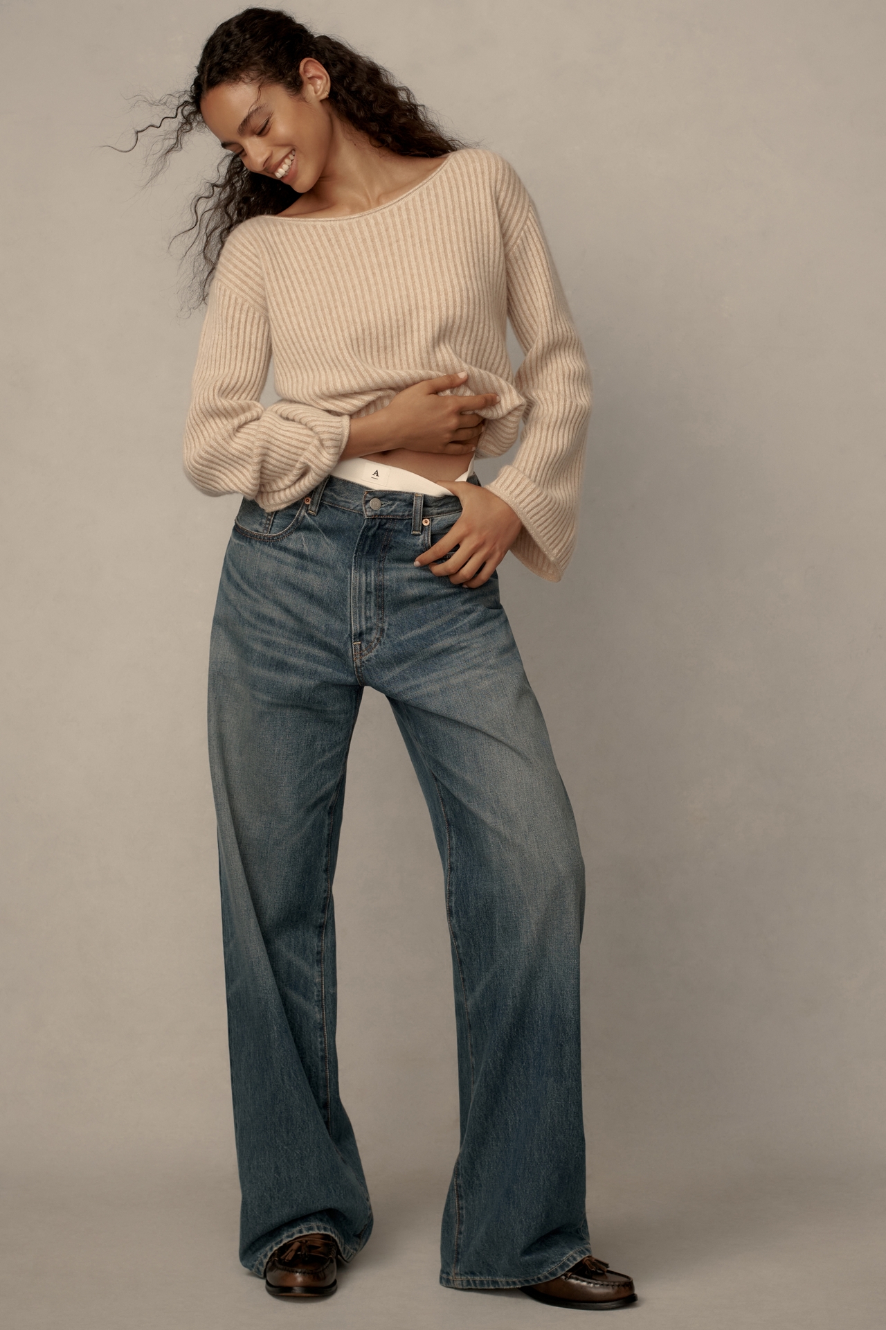 Pilcro Cashmere Ribbed Cropped Sweater