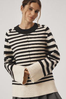 Shop Maeve The Chandler Crew-neck Relaxed Pullover Sweater In Black