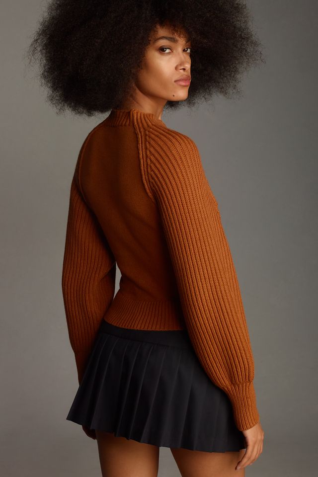 Maeve Mock-Neck Raglan Ribbed Sleeve Pullover Sweater #1