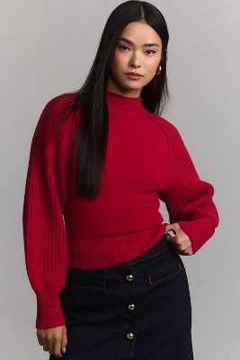 Maeve Mock-neck Raglan Ribbed Sleeve Pullover Sweater In Purple