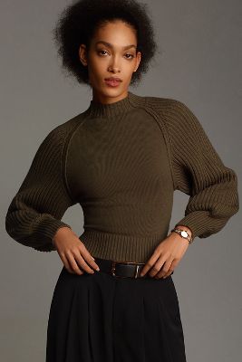 Maeve Mock-neck Raglan Ribbed Sleeve Pullover Sweater In Green