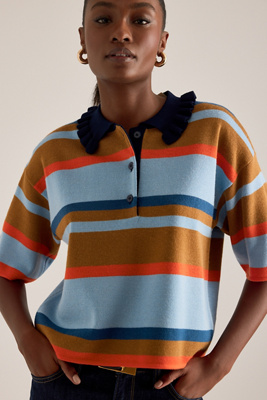 By Anthropologie Stripe Wool-Blend Polo Shirt