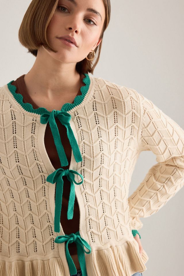 Cardigan en tricot pointelle à nouer sur le devant By Anthropologie #5