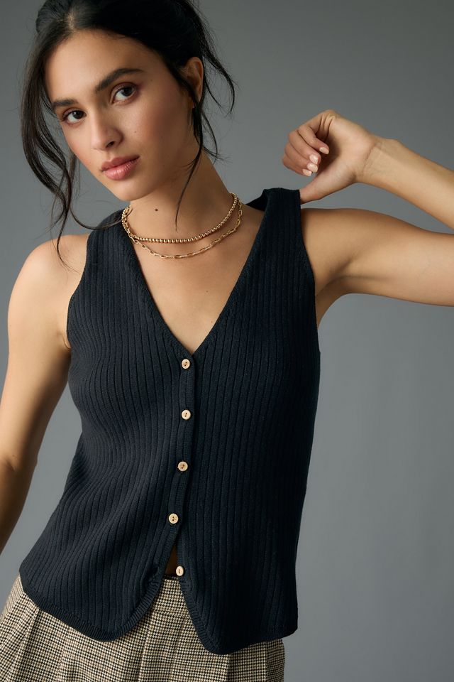 Greylin Ribbed Button-Front Sweater Tank | Anthropologie