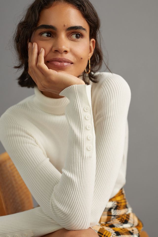 Maeve Button-Sleeve Turtleneck #2