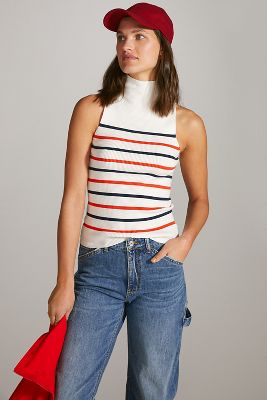 striped mock neck tank