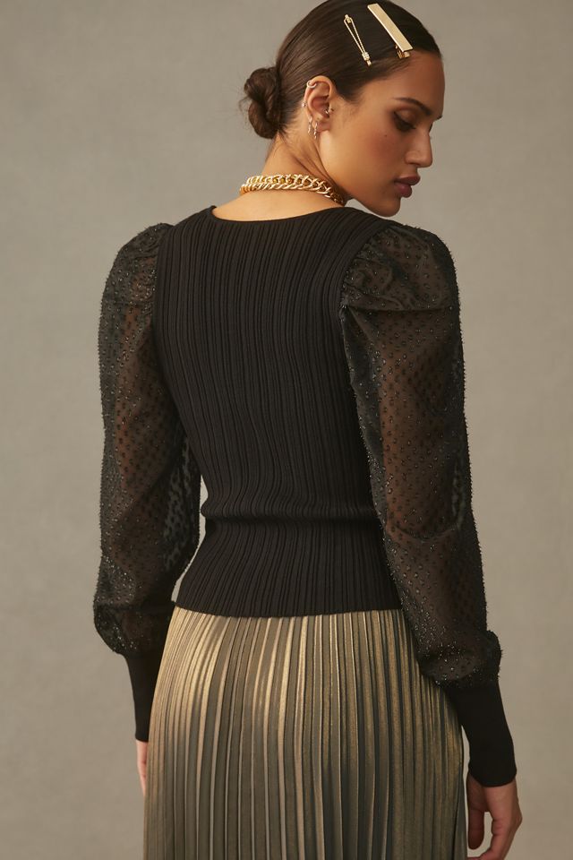By Anthropologie Puff-Sleeve Shimmer Sweater #1