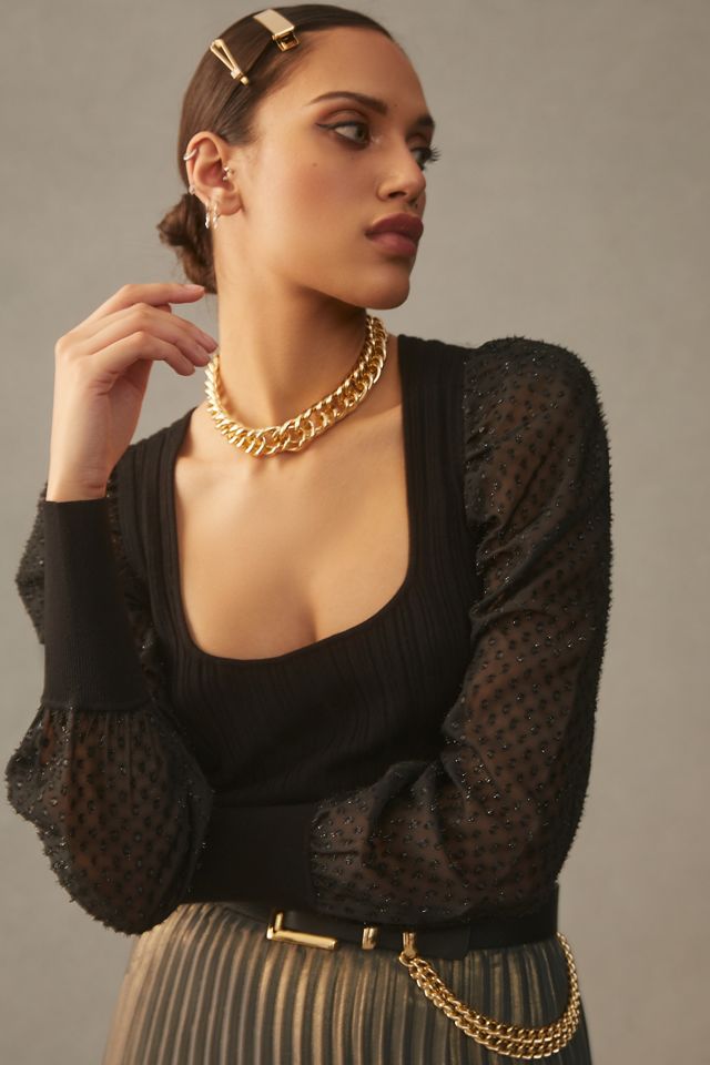 By Anthropologie Puff-Sleeve Shimmer Sweater #2
