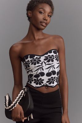 Shop Maeve Printed Scallop Sweater Tube Top In Black