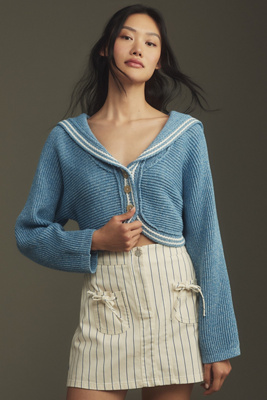 Maeve Curved-Hem Sailor Cardigan Sweater | Anthropologie