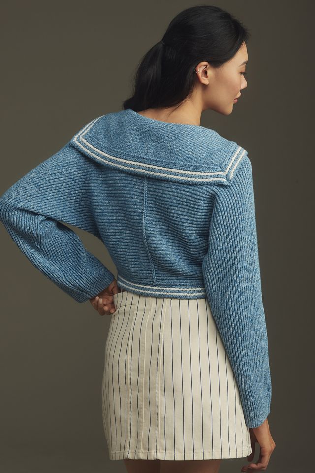 Maeve Curved-Hem Sailor Cardigan Sweater #1