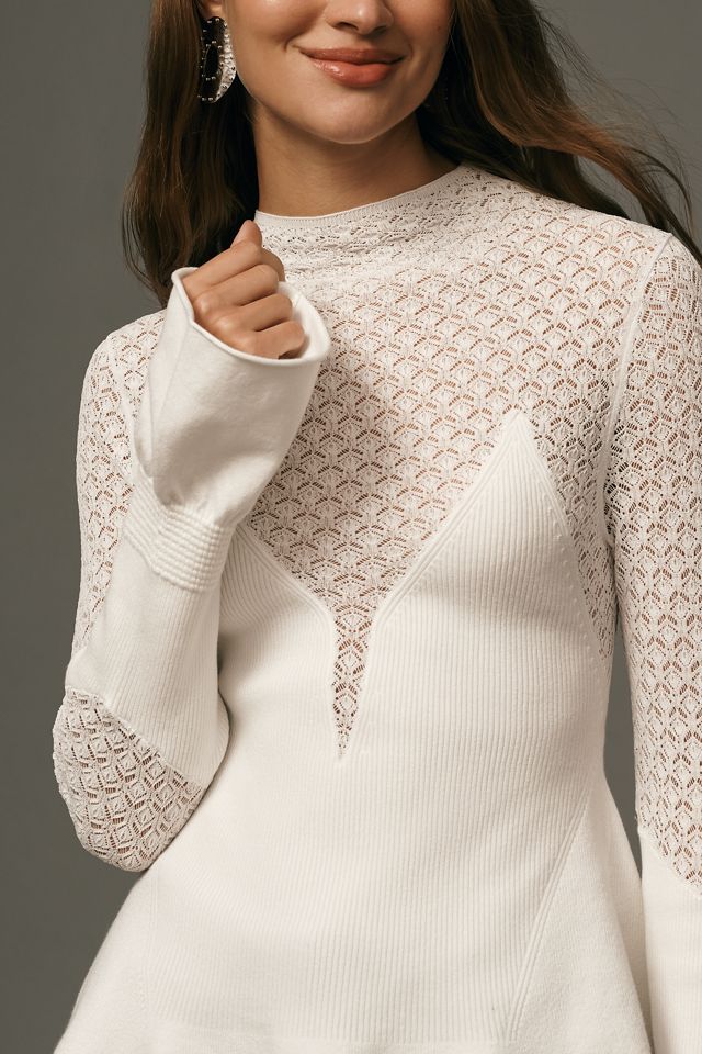 By Anthropologie Mixed-Lace Turtleneck Sweater #2