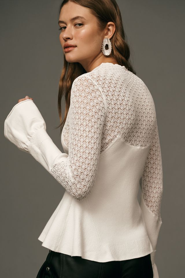 By Anthropologie Mixed-Lace Turtleneck Sweater #3
