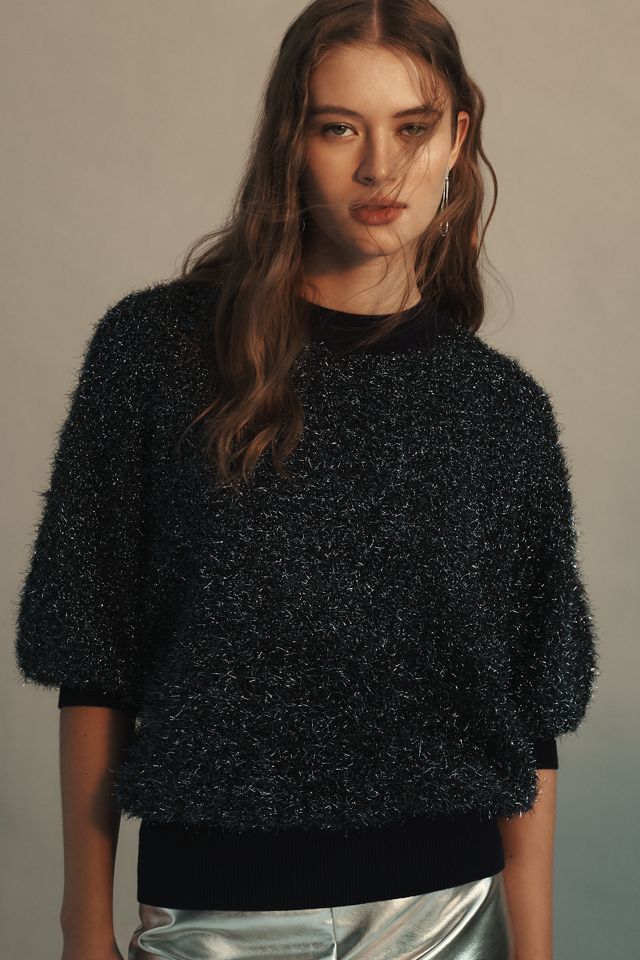 The Violetta Short-Sleeve Tinsel Sweater by Maeve #4