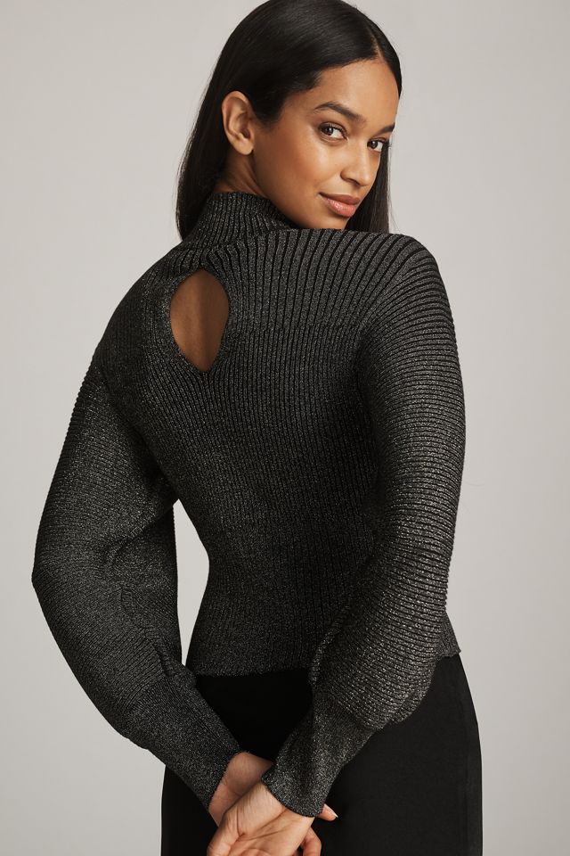 Kachel Balloon-Sleeve Mock-Neck Shine Sweater #1