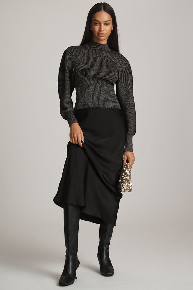 Kachel Balloon-Sleeve Mock-Neck Shine Sweater #2