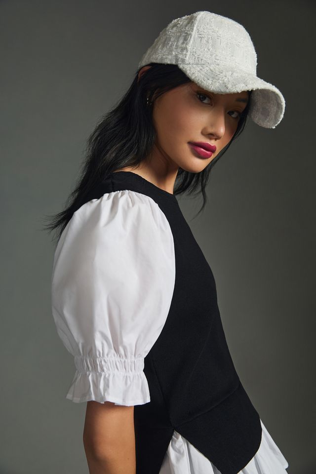 By Anthropologie Layered Poplin-Sleeve Sweater #1