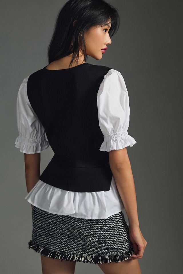 By Anthropologie Layered Poplin-Sleeve Sweater #3