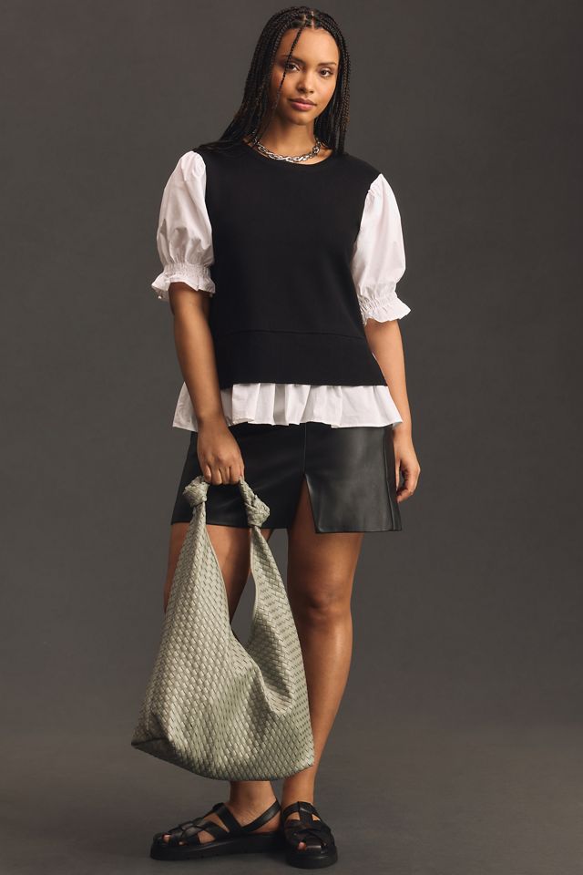 By Anthropologie Layered Poplin-Sleeve Sweater #5