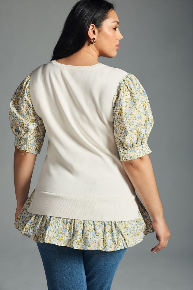By Anthropologie Layered Poplin-Sleeve Sweater | Anthropologie