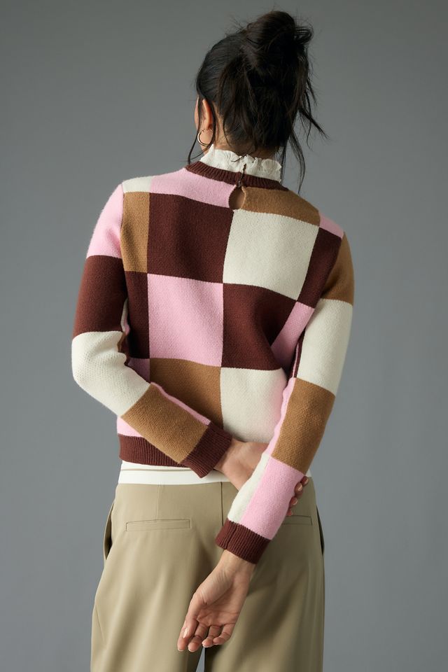 By Anthropologie Plaid Ruffle-Collar Pullover Sweater #2