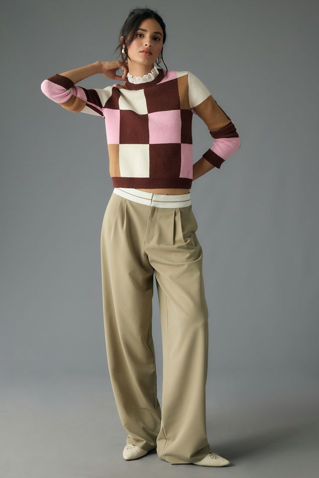 By Anthropologie Plaid Ruffle-Collar Pullover Sweater #3