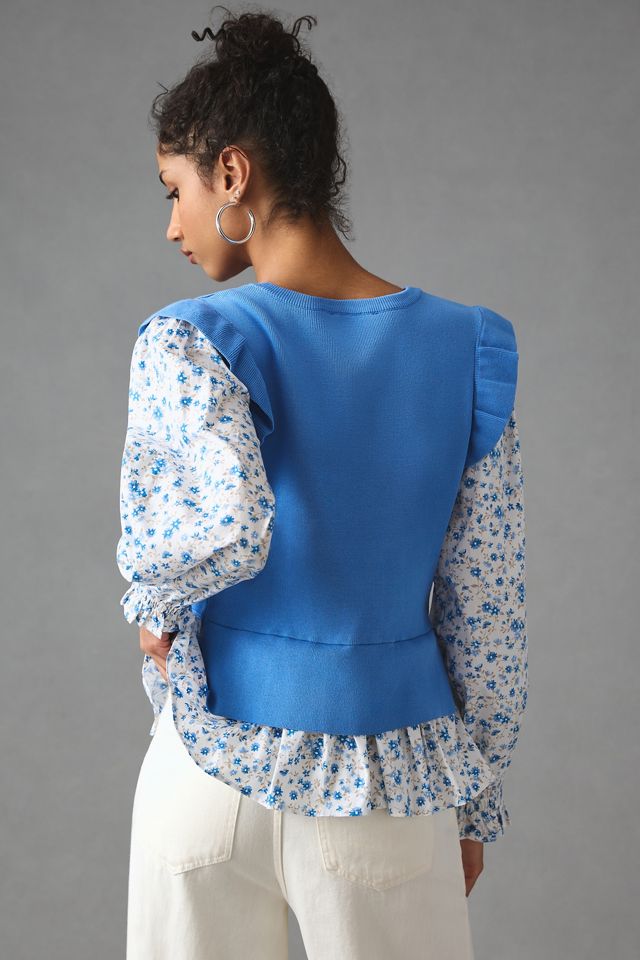 By Anthropologie Flutter-Sleeve Layered Sweater #1