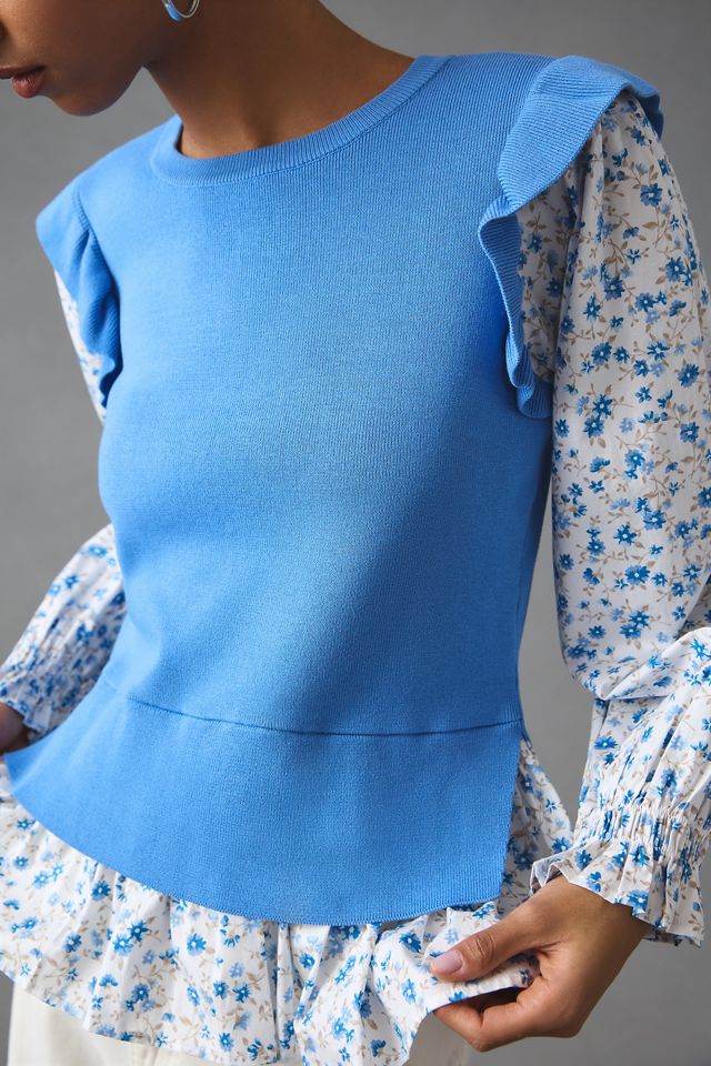 By Anthropologie Flutter-Sleeve Layered Sweater #2