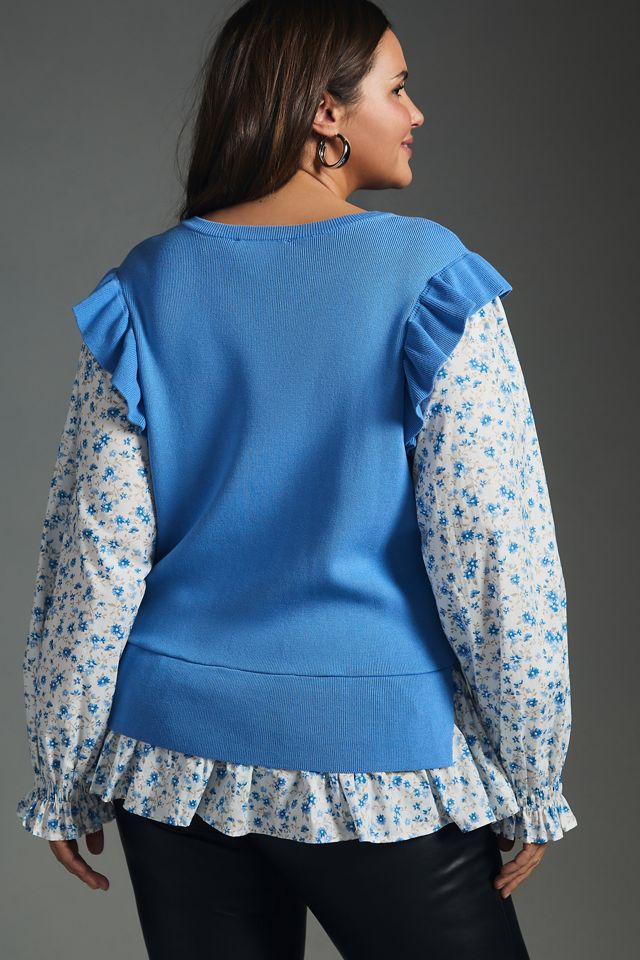 By Anthropologie Flutter-Sleeve Layered Sweater #4