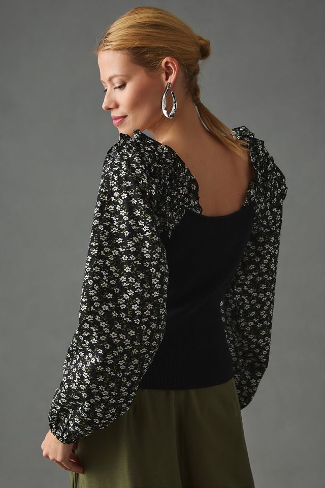 By Anthropologie Woven Ruffle-Sleeve Sweater #1