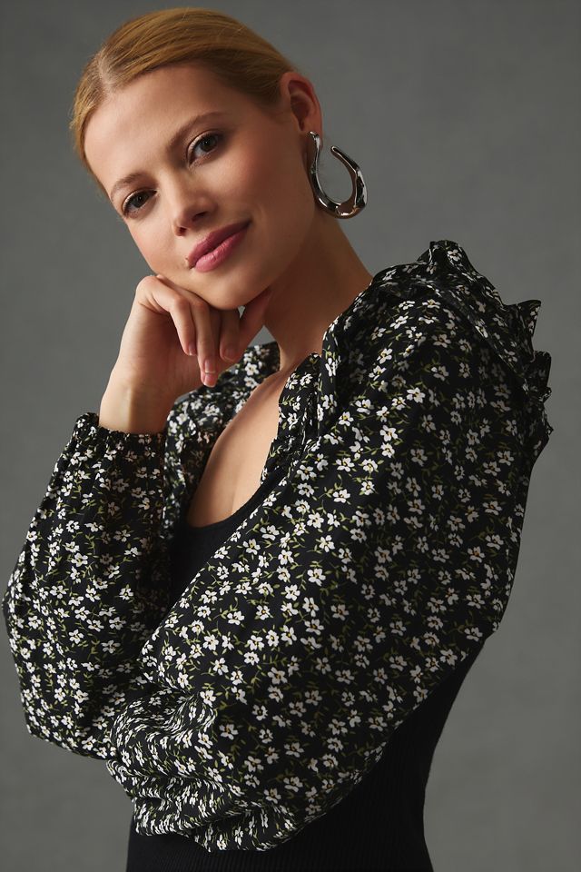 By Anthropologie Woven Ruffle-Sleeve Sweater #3