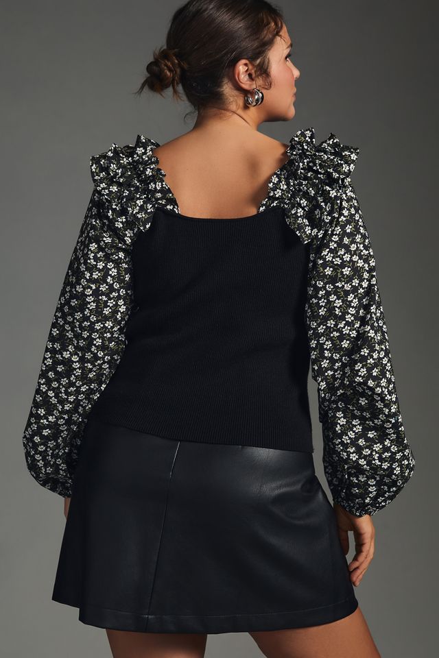 By Anthropologie Woven Ruffle-Sleeve Sweater #5